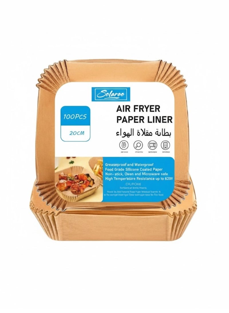 SOLARAE 100pcs Square Air Fryer Paper Liners – 20cm Non-Stick Disposable Parchment Paper for Baking & Roasting - Image 1
